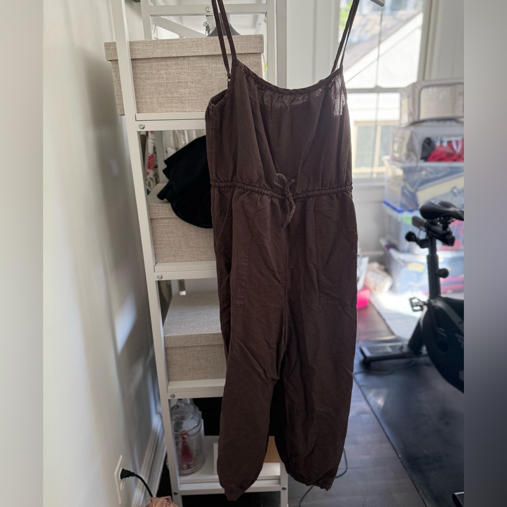 Unsubscribed Spaghetti Strap Brown Jumpsuit